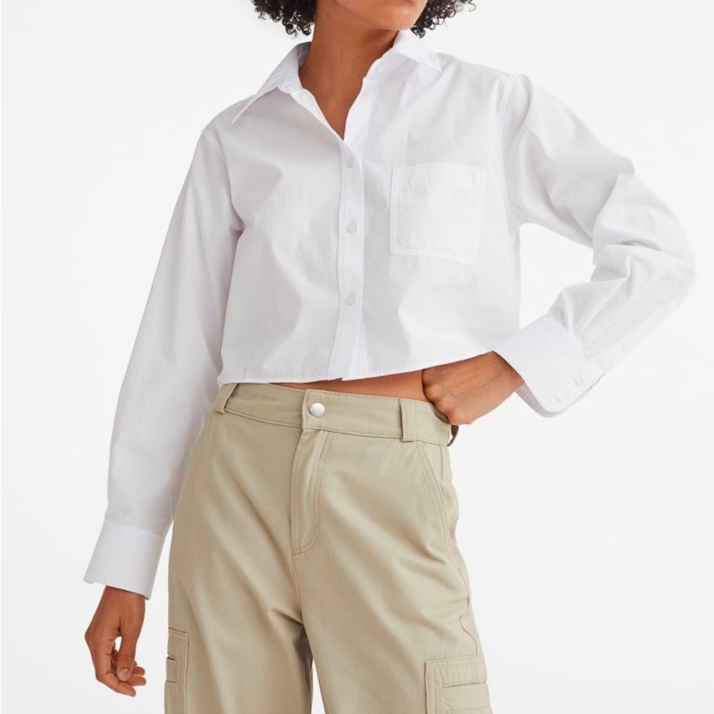 H&M White Cropped Button Down Shirt